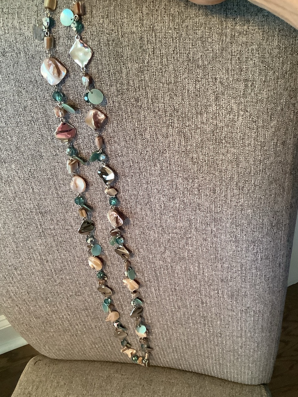 Lia Sophia Aqua and Natural Shell Long Layering Necklace